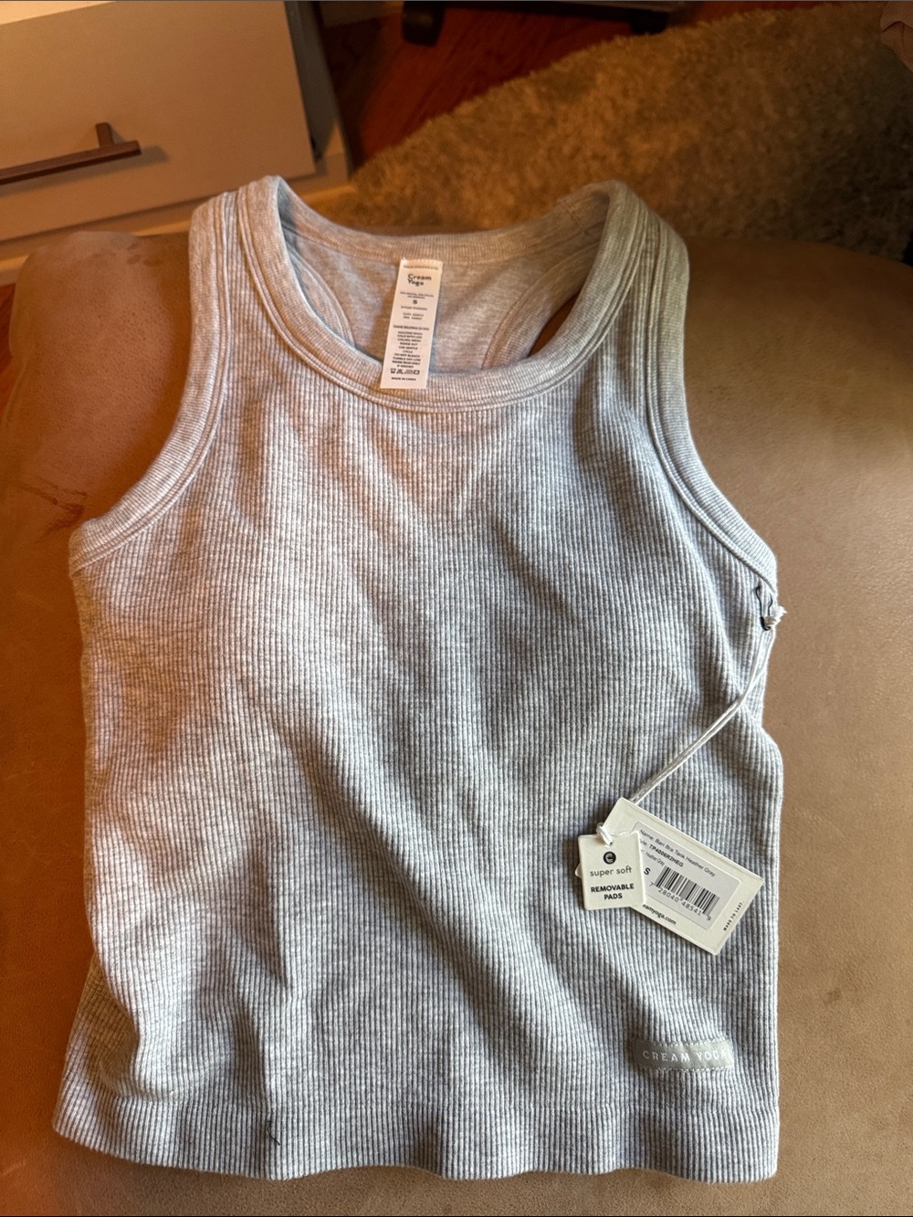 Cream Yoga Bari Bra Ribbed Tank Top - Light Gray